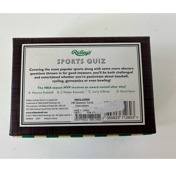 Game Room Sports Quiz Trivia Card Set, 2017, Ridley's - Picture 5 of 6
